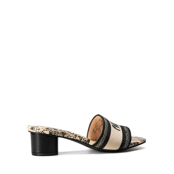 Jacquard Cylindrical Heel Slide Sandals - BLACK CREAM - 4